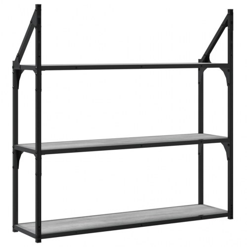 Vægreol m. 3 hylder 80x21x78,5 cm konstrueret træ grå sonoma-eg