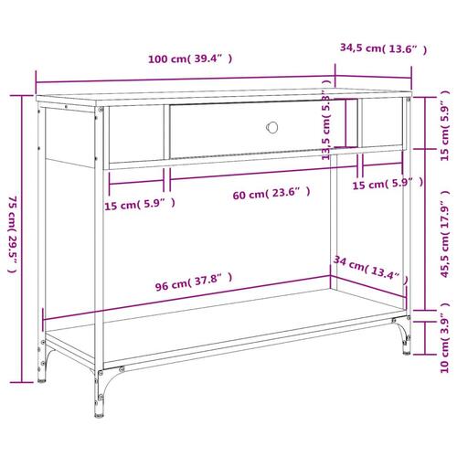 Konsolbord 100x34,5x75 cm konstrueret træ grå sonoma-eg