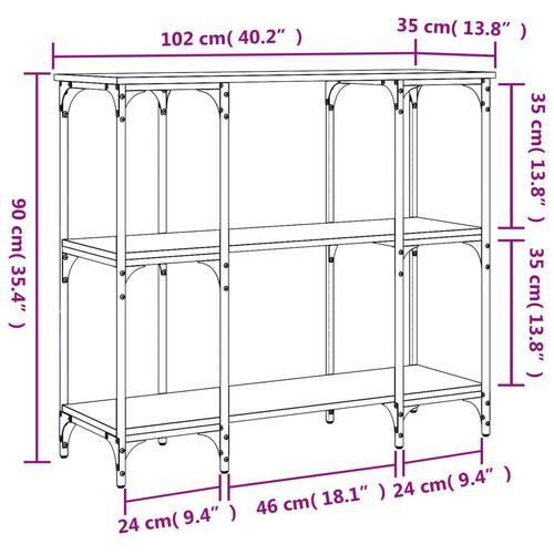 Konsolbord 102x35x90 cm konstrueret træ brun egetræsfarve