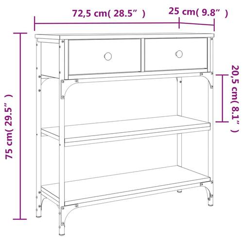 Konsolbord 72,5x25x75 cm konstrueret træ brunt egetræ