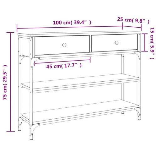 Konsolbord 100x25x75 cm konstrueret træ røget egetræsfarve