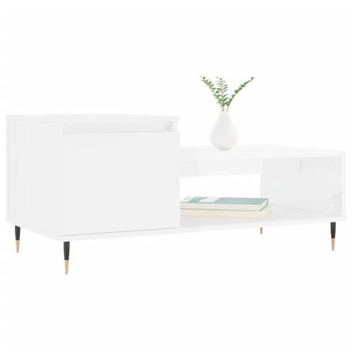 Sofabord 100x50x45 cm konstrueret træ hvid højglans