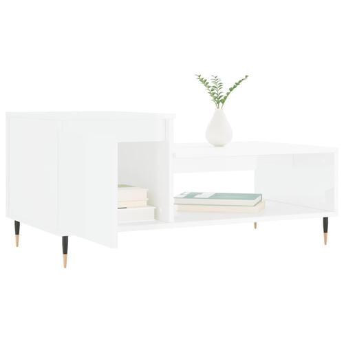 Sofabord 100x50x45 cm konstrueret træ hvid højglans