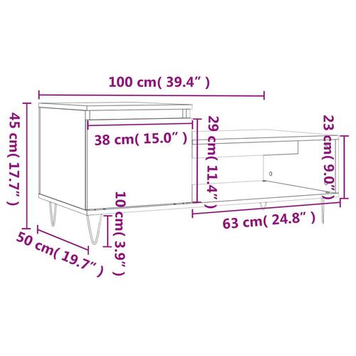 Sofabord 100x50x45 cm konstrueret træ sort