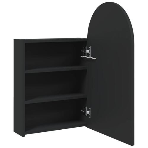 Badeværelsesskab med spejl og LED-lys 42x13x70 buet sort