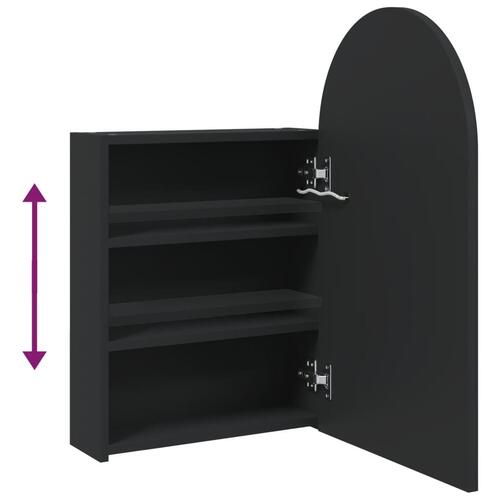 Badeværelsesskab med spejl og LED-lys 42x13x70 buet sort