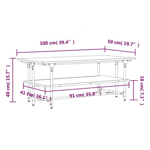 Sofabord 100x50x40 cm konstrueret træ sort