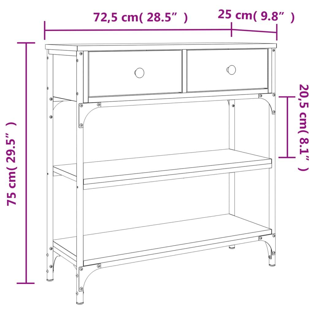 Konsolbord 72,5x25x75 cm konstrueret træ sonoma-eg