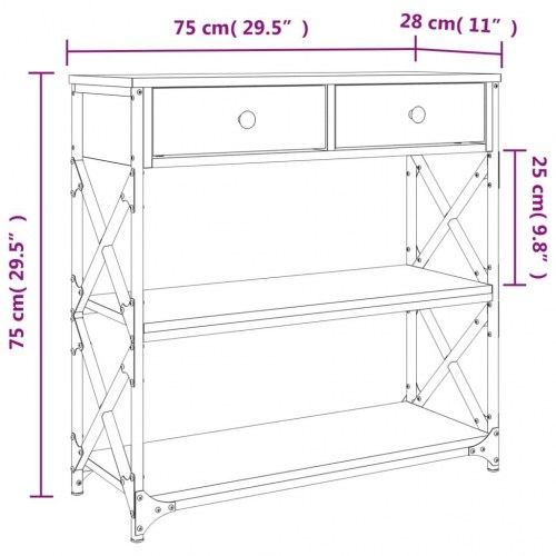 Konsolbord 75x28x75 cm konstrueret træ brun egetræsfarve