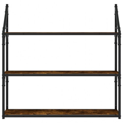 Vægreol med 3 hylder 80x21x78,5 cm konstrueret træ røgfarvet eg