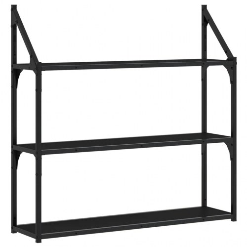 Vægreol med 3 hylder 80x21x78,5 cm konstrueret træ sort