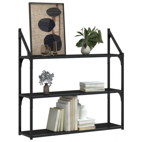 Vægreol med 3 hylder 80x21x78,5 cm konstrueret træ sort