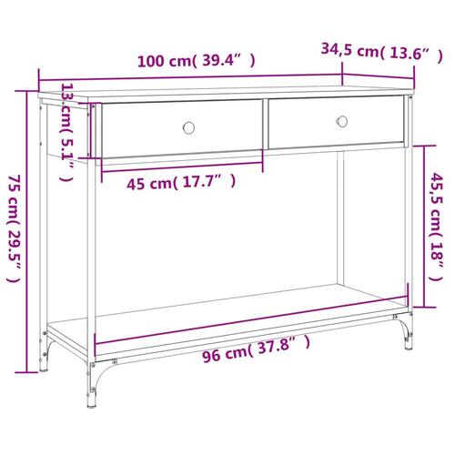 Konsolbord 100x34,5x75 cm konstrueret træ grå sonoma-eg