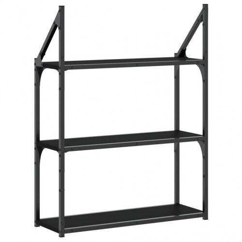 Vægreol med 3 hylder 60x21x78,5 cm konstrueret træ sort