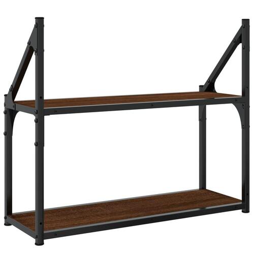 Vægreol med 2 hylder 60x21x51 cm konstrueret træ brunt egetræ