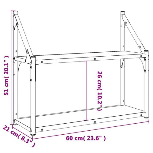 Vægreol med 2 hylder 60x21x51 cm konstrueret træ brunt egetræ