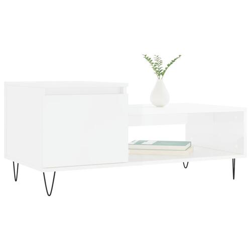Sofabord 100x50x45 cm konstrueret træ hvid højglans