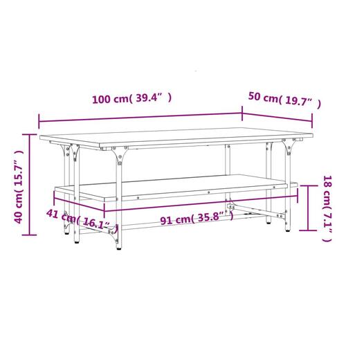 Sofabord 100x50x40 cm konstrueret træ røget egetræsfarve