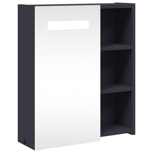 Badeværelsesskab med spejl og LED-lys 45x13x52 grå