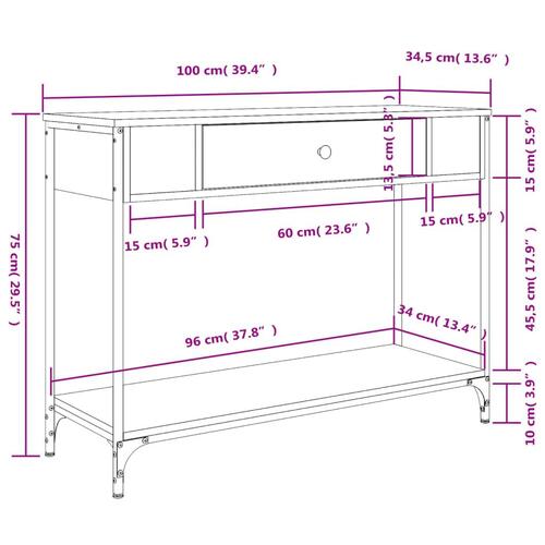 Konsolbord 100x34,5x75 cm konstrueret træ sort