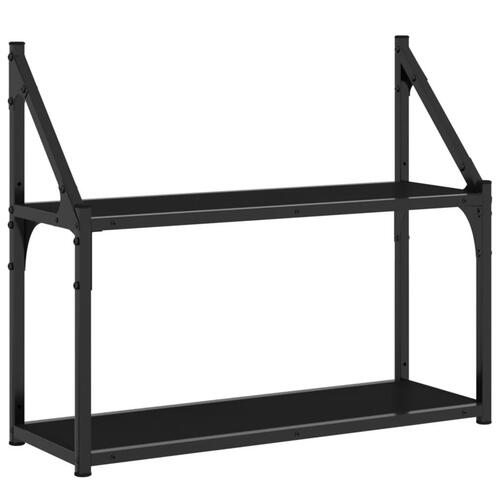 Væghylde med 2 hylder 60x21x51 cm konstrueret træ sort