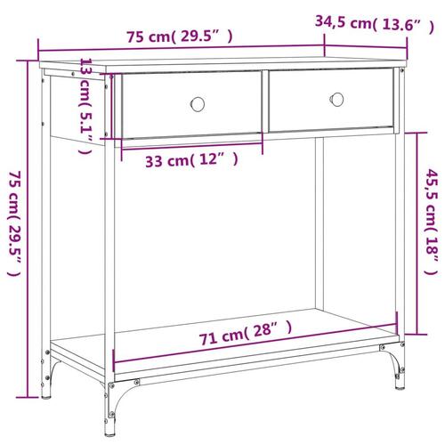 Konsolbord 75x34,5x75 cm konstrueret træ sonoma-eg