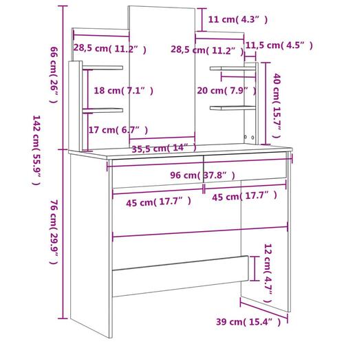 Makeupbord med spejl 96x39x142 cm sort
