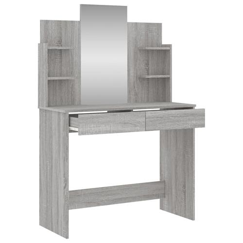 Makeupbord med spejl 96x39x142 cm grå sonoma-eg