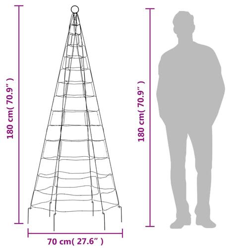 Julelys til flagstang 200 LED'er 180 cm flerfarvet lys