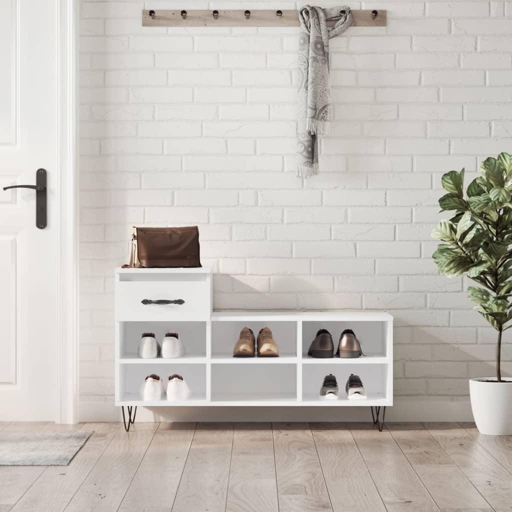 Skoreol 102x36x60 cm konstrueret træ hvid højglans