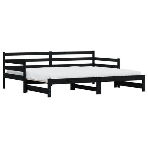Daybed med udtræk 90x200 cm massivt fyrretræ sort