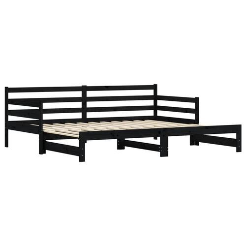 Daybed med udtræk 90x200 cm massivt fyrretræ sort