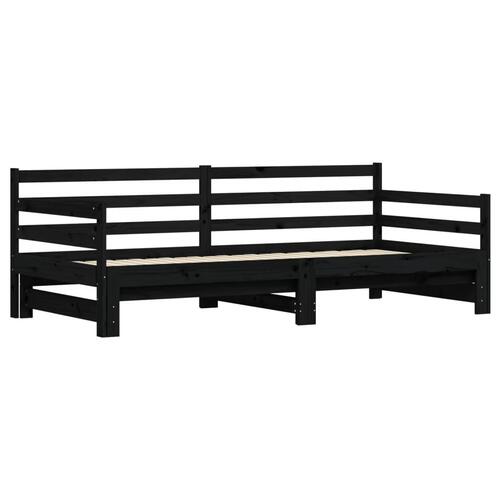 Daybed med udtræk 90x200 cm massivt fyrretræ sort