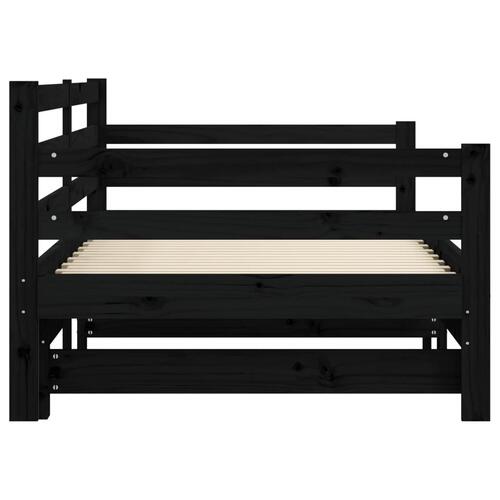 Daybed med udtræk 90x200 cm massivt fyrretræ sort