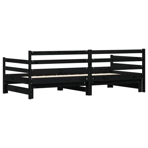 Daybed med udtræk 90x200 cm massivt fyrretræ sort