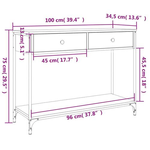 Konsolbord 100x34,5x75 cm konstrueret træ sort
