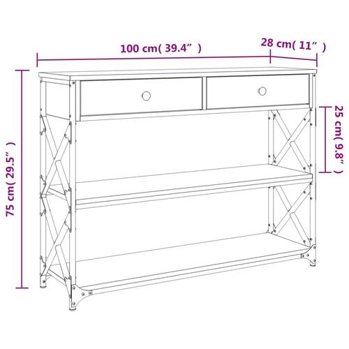 Konsolbord 100x28x75 cm konstrueret træ grå sonoma-eg