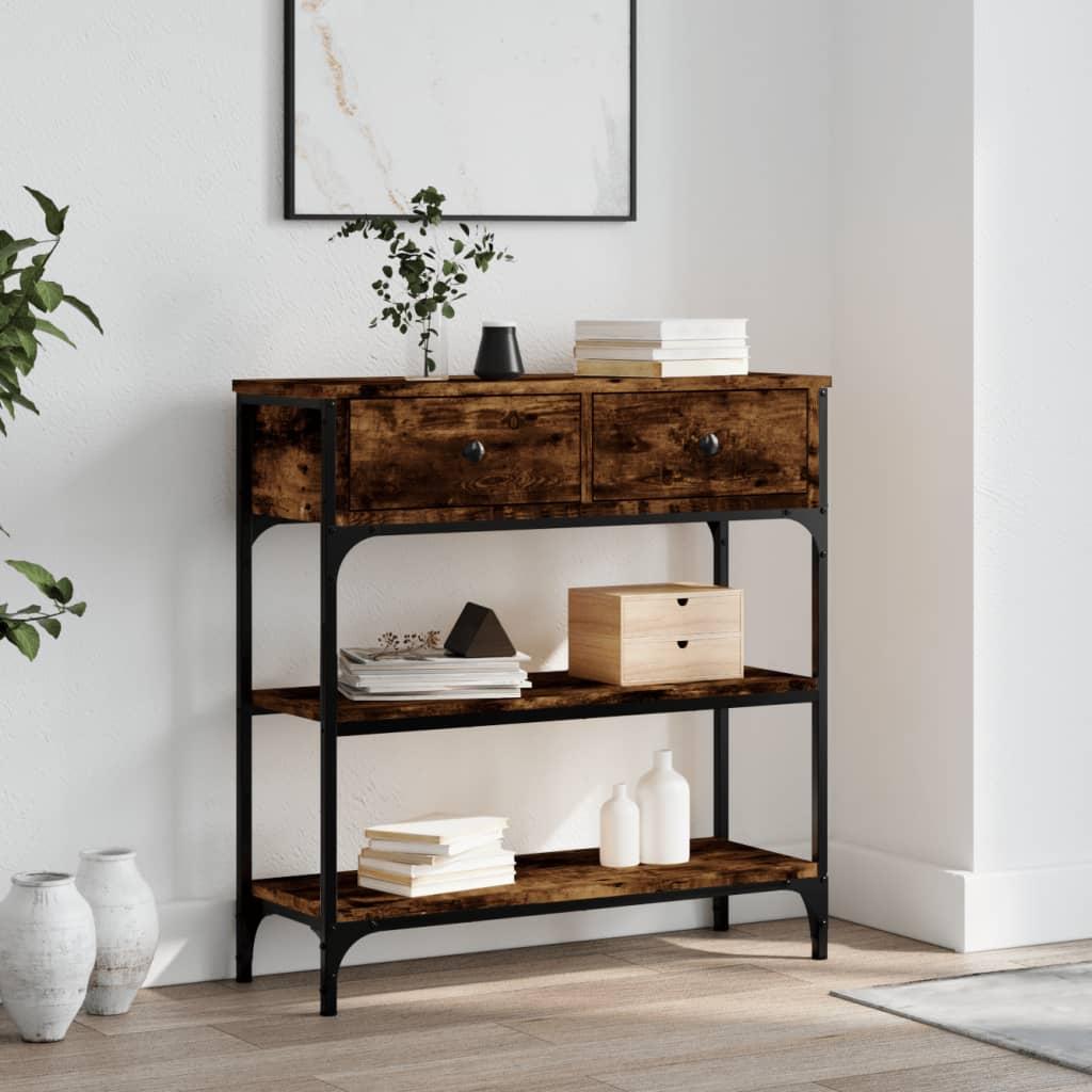 Konsolbord 72,5x25x75 cm konstrueret træ røget egetræsfarve