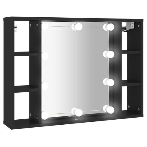 Spejlskab med LED-lys 76x15x55 cm sort
