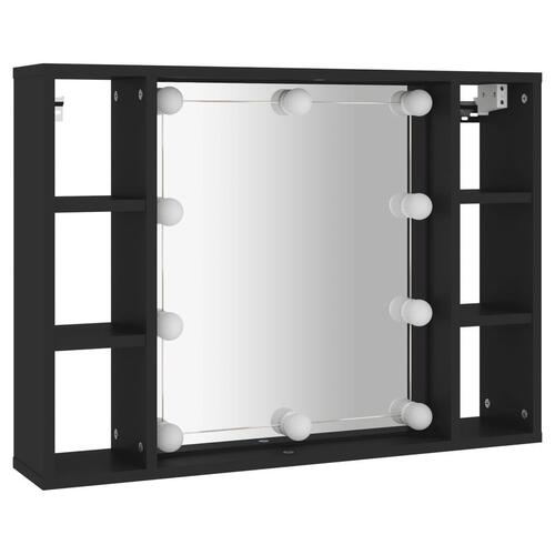 Spejlskab med LED-lys 76x15x55 cm sort