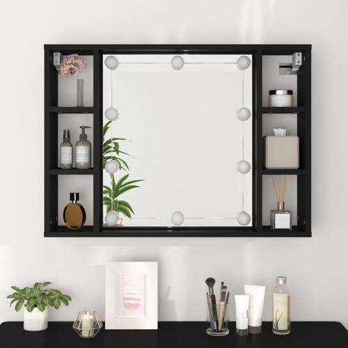 Spejlskab med LED-lys 76x15x55 cm sort