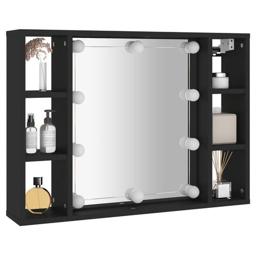 Spejlskab med LED-lys 76x15x55 cm sort