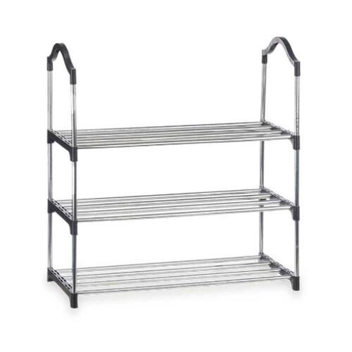 Skostativ 3 Hylder Sølvfarvet 58 x 26 x 58 cm Sort Metal (6 enheder)