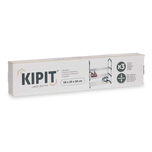 Skostativ 3 Hylder Sølvfarvet 58 x 26 x 58 cm Sort Metal (6 enheder)