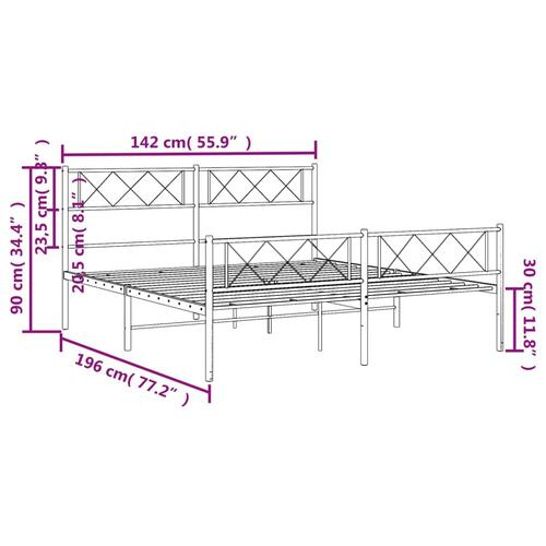 Sengeramme med sengegavl og fodgærde 135x190 cm metal hvid