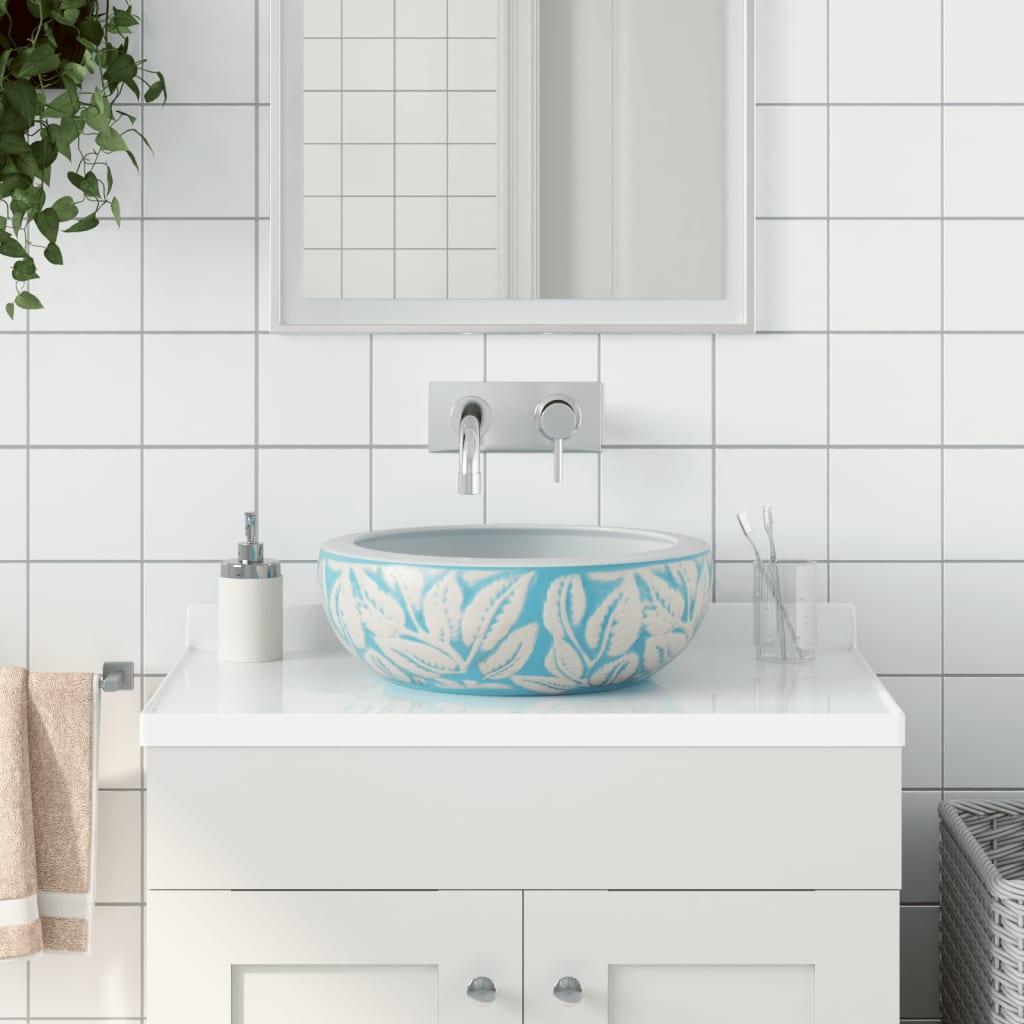 Håndvask til bordplade Φ41x14 cm rund keramik hvid og blå