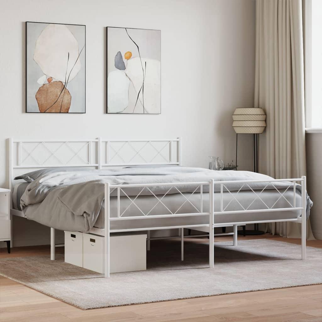Sengeramme med sengegavl og fodgærde 140x190 cm metal hvid