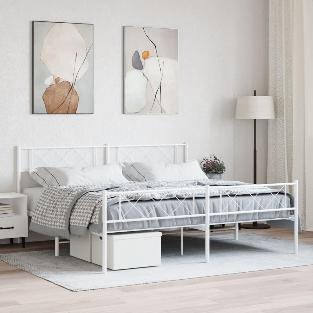 Sengeramme med sengegavl og fodgærde 193x203 cm metal hvid