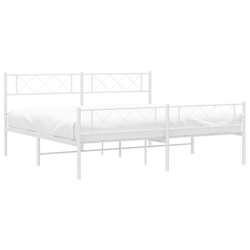 Sengeramme med sengegavl og fodgærde 193x203 cm metal hvid