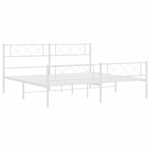 Sengeramme med sengegavl og fodgærde 193x203 cm metal hvid